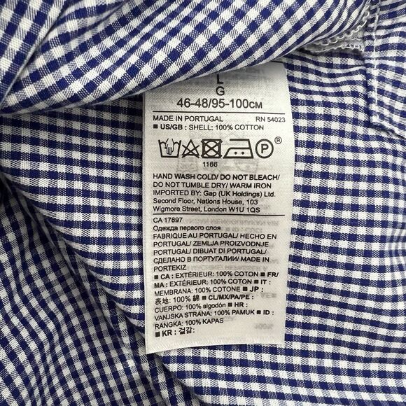 Banana Republic Gingham Tuck Sleeve Shirt Large Blue Tie Check Elevated Pairie - Picture 9 of 12